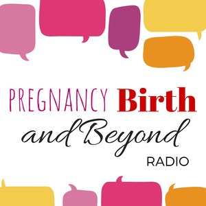 White square with the words Pregnancy, Birth and Beyond Radio with colourful chat bubbles around it